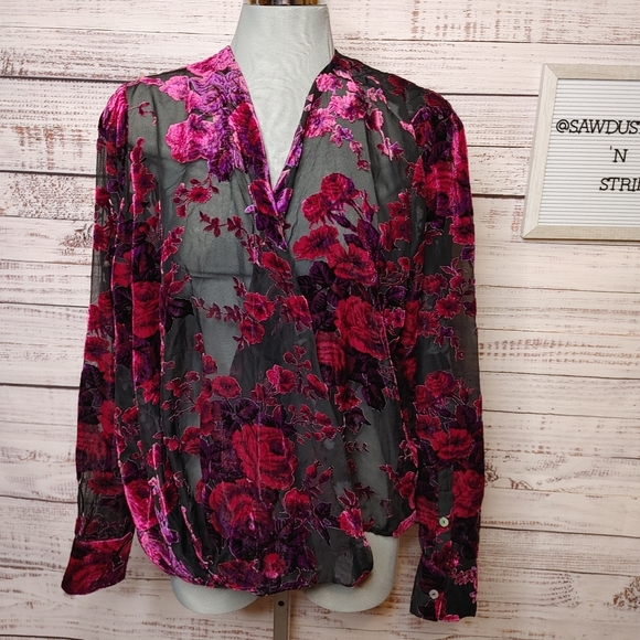 SOLD LIKELY velvet burnout blouse size L - Picture 2 of 11